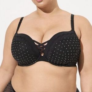 Torrid XO plunge push up retro dot 360 back smoothing bra size 50C
